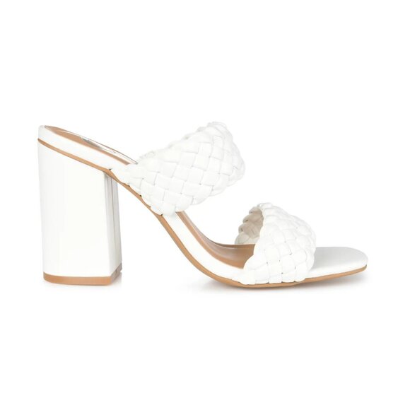 Journee Collection Womens Melissa Woven Sandals White 9W Block Heel MSRP $59 - Picture 2 of 5